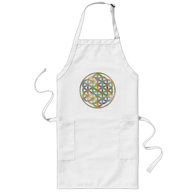 Flower of Life / Blume des Lebens - gold colourful Long Apron (Front)