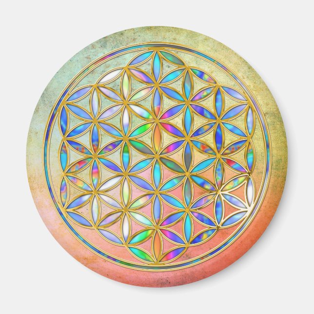 Flower of Life / Blume des Lebens - gold colourful Magnet (Front)