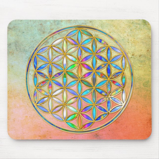 Flower of Life / Blume des Lebens - gold colourful Mouse Pad (Front)