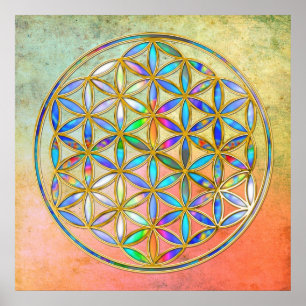 Flower of Life / Blume des Lebens - gold colourful Poster