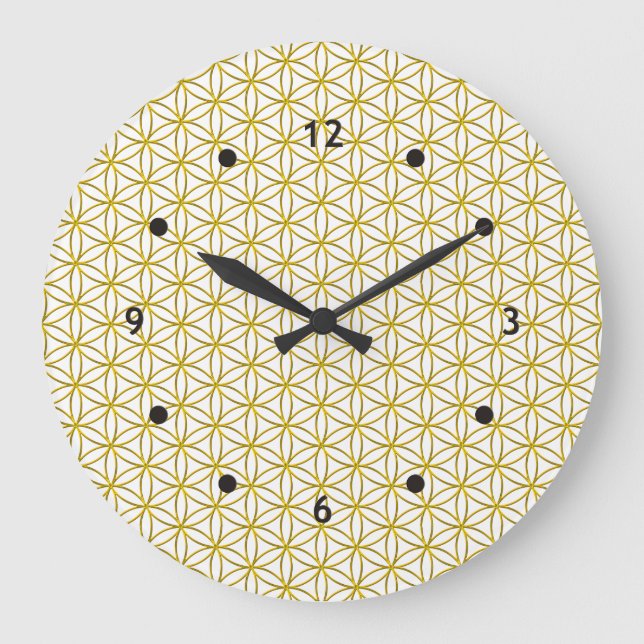 Flower of Life / Blume des Lebens - gold pattern Large Clock (Front)