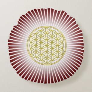 Flower Of Life / Blume des Lebens - gold rays Round Cushion
