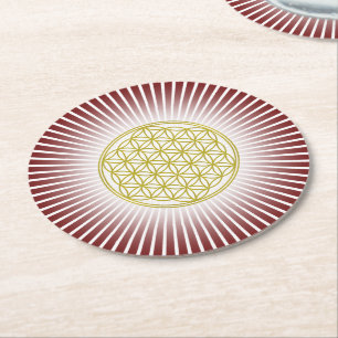Flower Of Life / Blume des Lebens - gold rays Round Paper Coaster