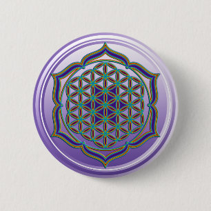 Flower Of Life / Blume des Lebens - Lotus Contour 6 Cm Round Badge