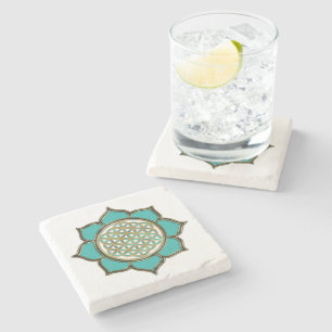 Flower Of Life / Blume des Lebens - lotus türkis Stone Coaster