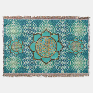 Flower of Life / Blume des Lebens - Lotus türkis Throw Blanket
