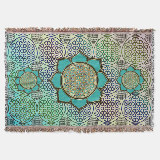 Flower of Life / Blume des Lebens - Lotus türkis Throw Blanket (Front)