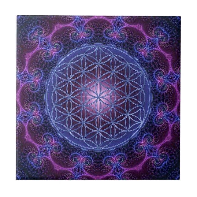 FLOWER OF LIFE/Blume des Lebens Mandala II Square Ceramic Tile (Front)