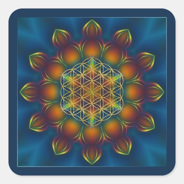 FLOWER OF LIFE/Blume des Lebens Mandala III Square Square Sticker (Front)