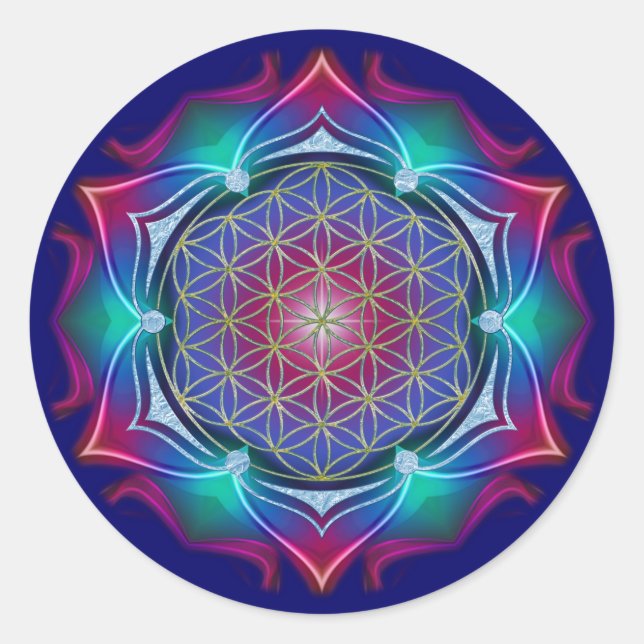 FLOWER OF LIFE / Blume des Lebens - Mandala IV Classic Round Sticker (Front)