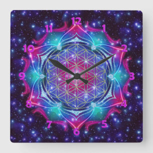 FLOWER OF LIFE/Blume des Lebens Mandala IV Square Wall Clock