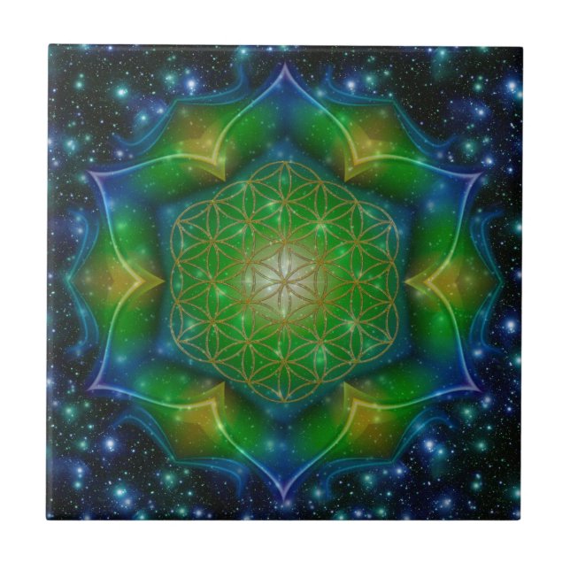 FLOWER OF LIFE/Blume des Lebens Mandala V Square Ceramic Tile (Front)