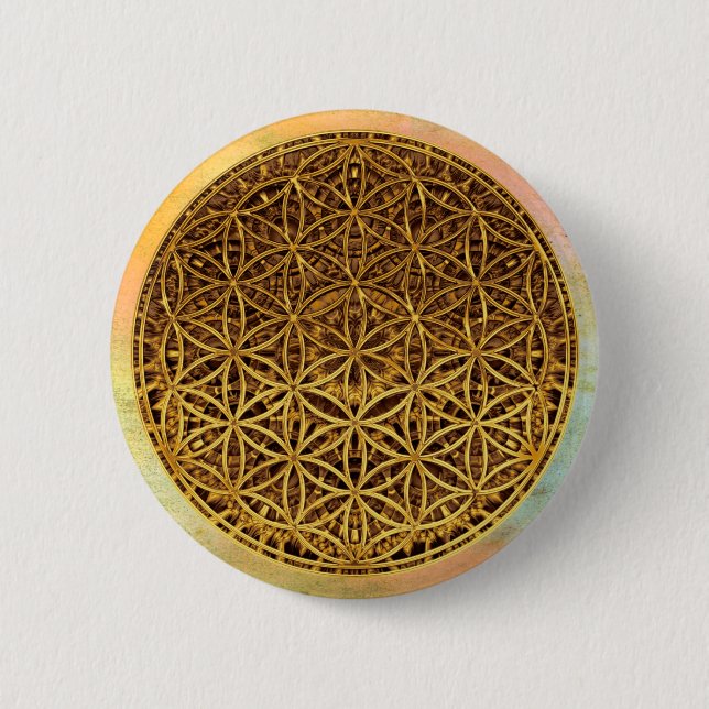 Flower Of Life / Blume des Lebens - medal gold 6 Cm Round Badge (Front)