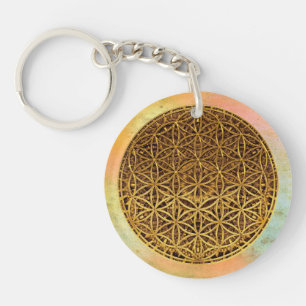 Flower Of Life / Blume des Lebens - medal gold Key Ring