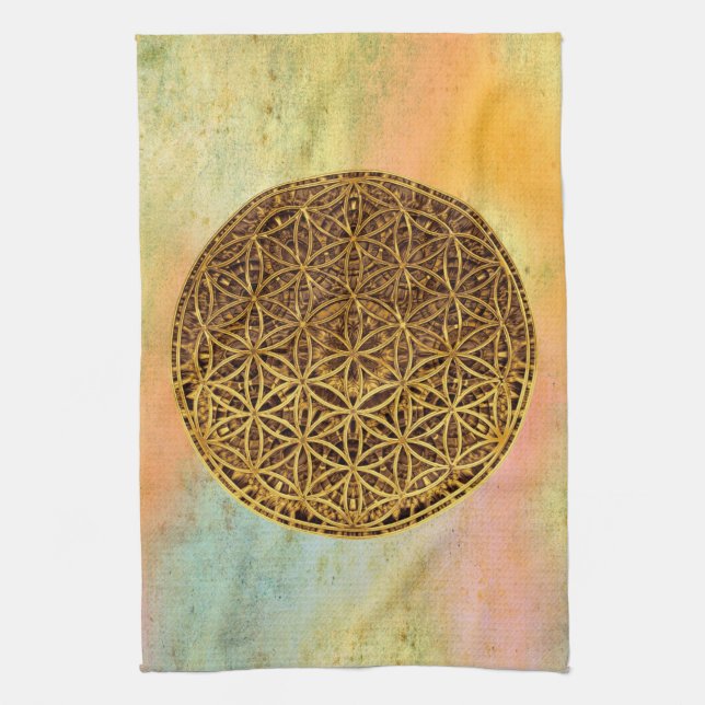 Flower Of Life / Blume des Lebens - medal gold Tea Towel (Vertical)