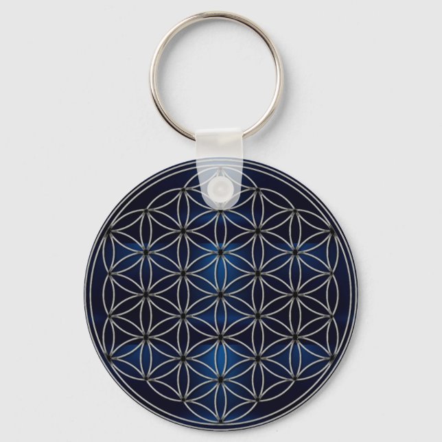 Flower of Life Blume des Lebens Navy Blue Key Ring (Front)