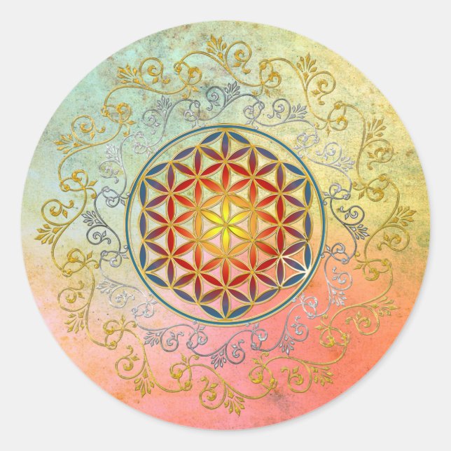 Flower of Life / Blume des Lebens - Ornament IV BG Classic Round Sticker (Front)