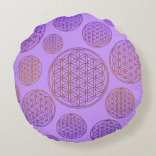 Flower of Life / Blume des Lebens - pattern violet Round Cushion