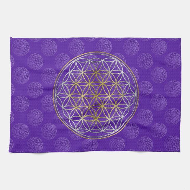 Flower Of Life / Blume des Lebens - pattern violet Tea Towel (Horizontal)