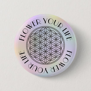 Flower Of Life / Blume des Lebens - plain black 6 Cm Round Badge