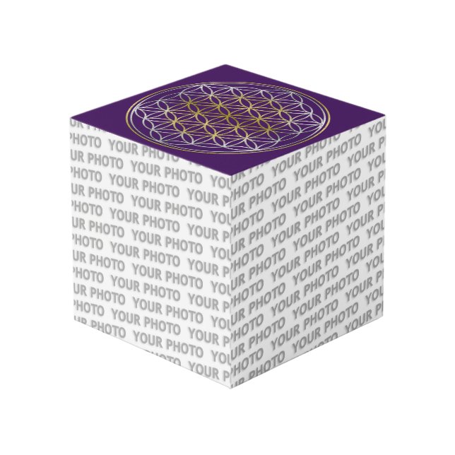 Flower Of Life / Blume des Lebens - silver gold Cube (Front Angled)