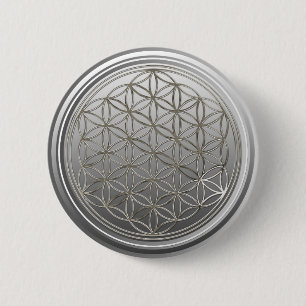 Flower Of Life / Blume des Lebens - SILVER grey 6 Cm Round Badge