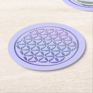 Flower Of Life / Blume des Lebens - stamp violet Round Paper Coaster