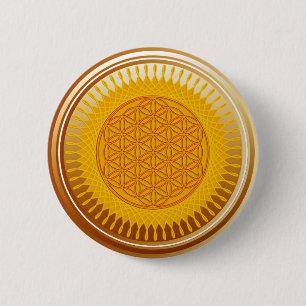 Flower Of Life / Blume des Lebens - SUNNY brown 6 Cm Round Badge