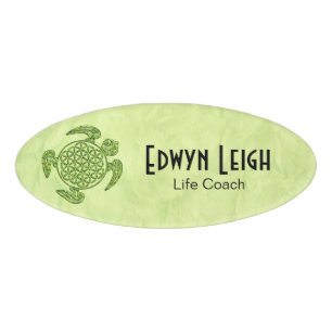 Flower Of Life / Blume des Lebens - turtle green Name Tag