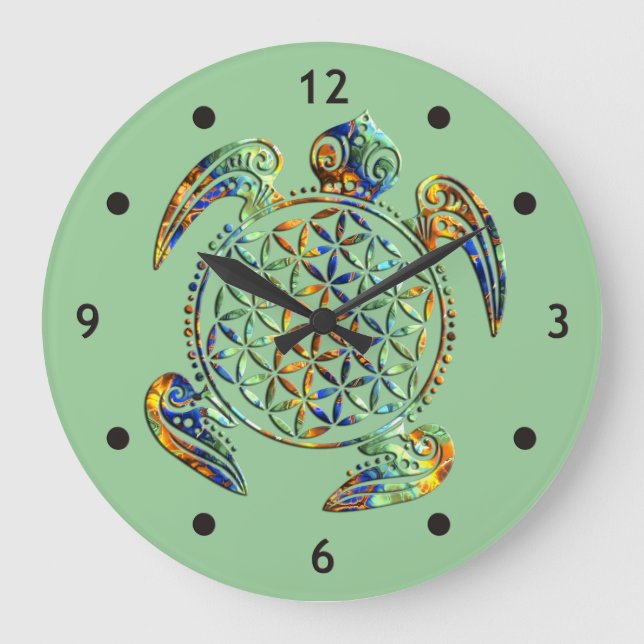 Flower of Life / Blume des Lebens - turtle Large Clock (Front)