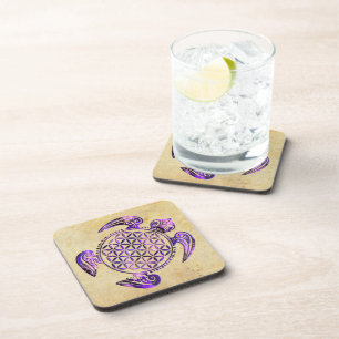 Flower of Life / Blume des Lebens - turtle purple Coaster