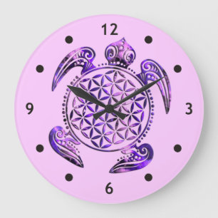 Flower of Life / Blume des Lebens - turtle purple Large Clock