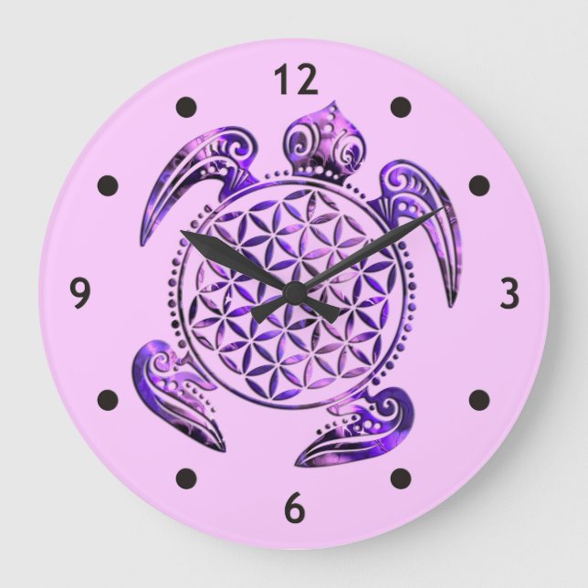 Flower of Life / Blume des Lebens - turtle purple Large Clock (Front)