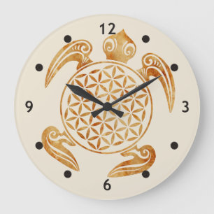 Flower of Life / Blume des Lebens - turtle stone Large Clock