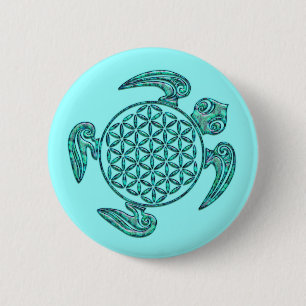Flower of Life / Blume des Lebens turtle turquoise 6 Cm Round Badge