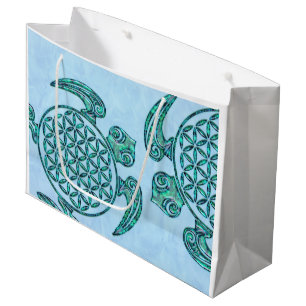 Flower of Life / Blume des Lebens turtle turquoise Large Gift Bag