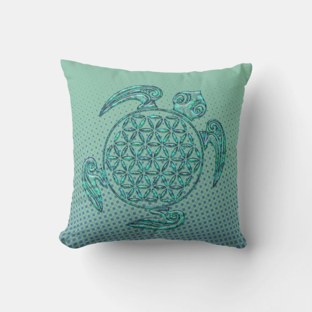 Flower of Life / Blume des Lebens turtle turquoise Outdoor Cushion (Front)
