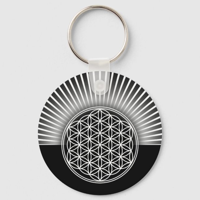 Flower of Life / Blume des Lebens - white flat Key Ring (Front)