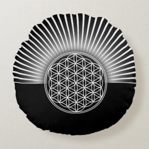 Flower Of Life / Blume des Lebens - white rays Round Cushion