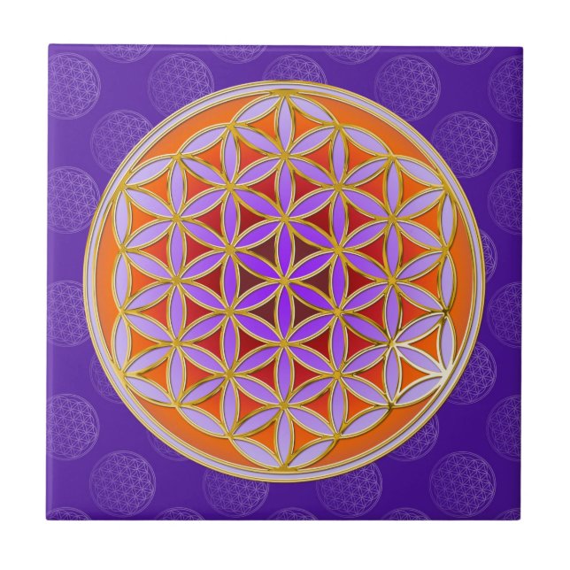 Flower Of Life - Button Style orange violet Ceramic Tile (Front)
