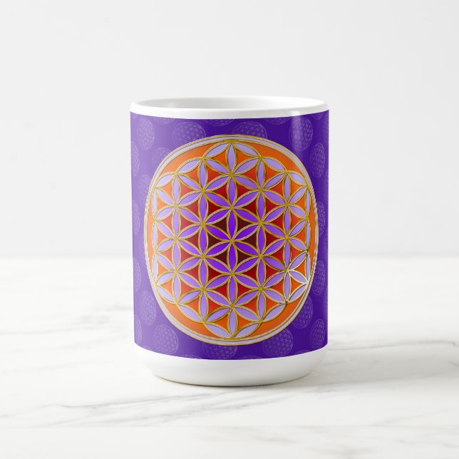 Flower Of Life - Button Style orange violet Coffee Mug (Center)