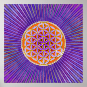 Flower Of Life - Button Style orange violet Poster
