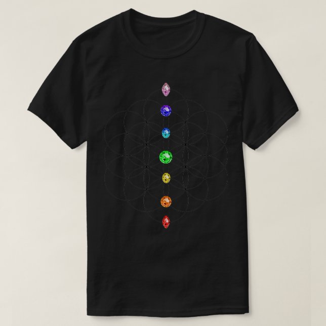 Flower of Life, Chakra Stones, Sacred Geometrie, Y T-Shirt (Design Front)