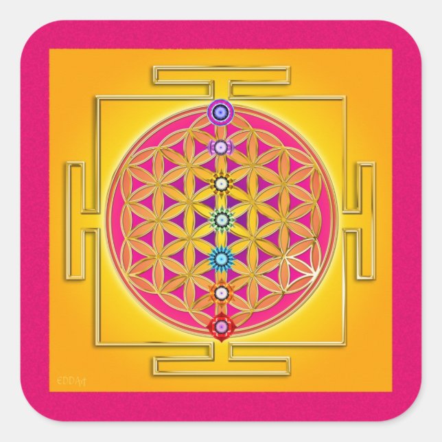 FLOWER OF LIFE - Chakras Yantra Square Sticker (Front)
