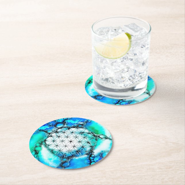 Flower Of Life - Colourfully Ways 2 Round Paper Coaster (Insitu)