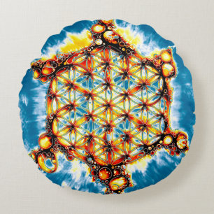 Flower Of Life - Colourfully Ways 5 Round Cushion