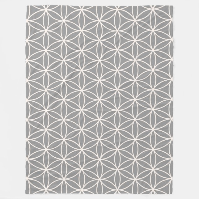Flower of Life Cream on Grey Pattern Fleece Blanket (Front)
