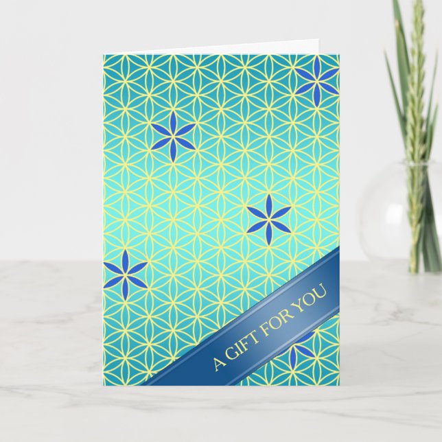 FLOWER OF LIFE - cyan yellow pattern Card (Front)