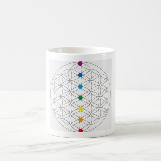 Flower of Life Design and 7 Chakras Rainbow Colour Coffee Mug (Center)