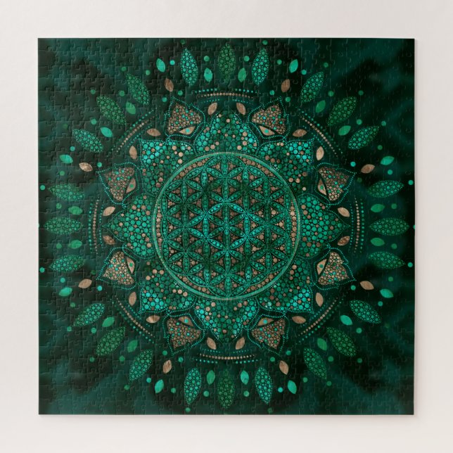 Flower of Life Dot Art malachite gold Jigsaw Puzzle (Vertical)